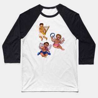 Orchestra of Curly haired Angels playing the tambourine, violin and harp - blissful Sun kissed curly haired Baby cherub angel classical art Baseball T-Shirt